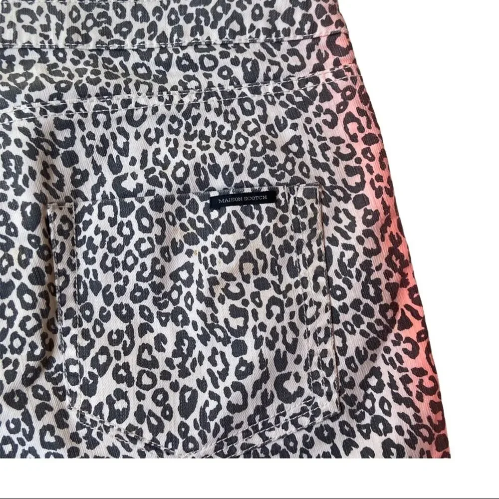 Maison Scotch Cuffed Leopard Print Jean Shorts